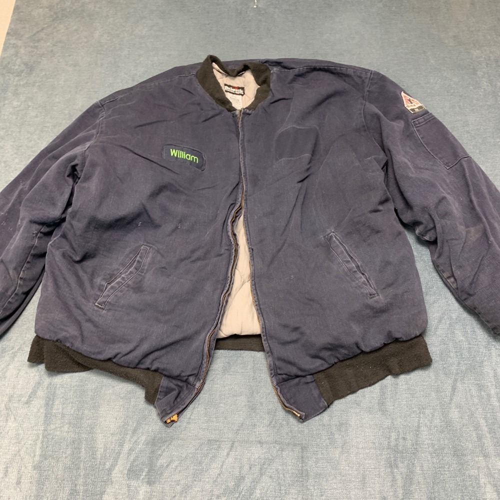 Bulwark FR Flame Resistant Bomber Jacket Mens 2XL Navy Blue Cotton Cozy Full Zip